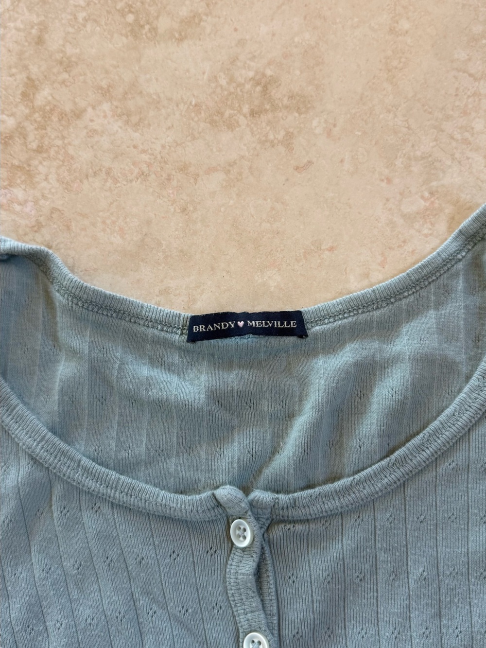 Brandy Melville Zelly Top, Ribbed Button-Front Scoop Neck Crop Top - Sage Green - Picture 3 of 4